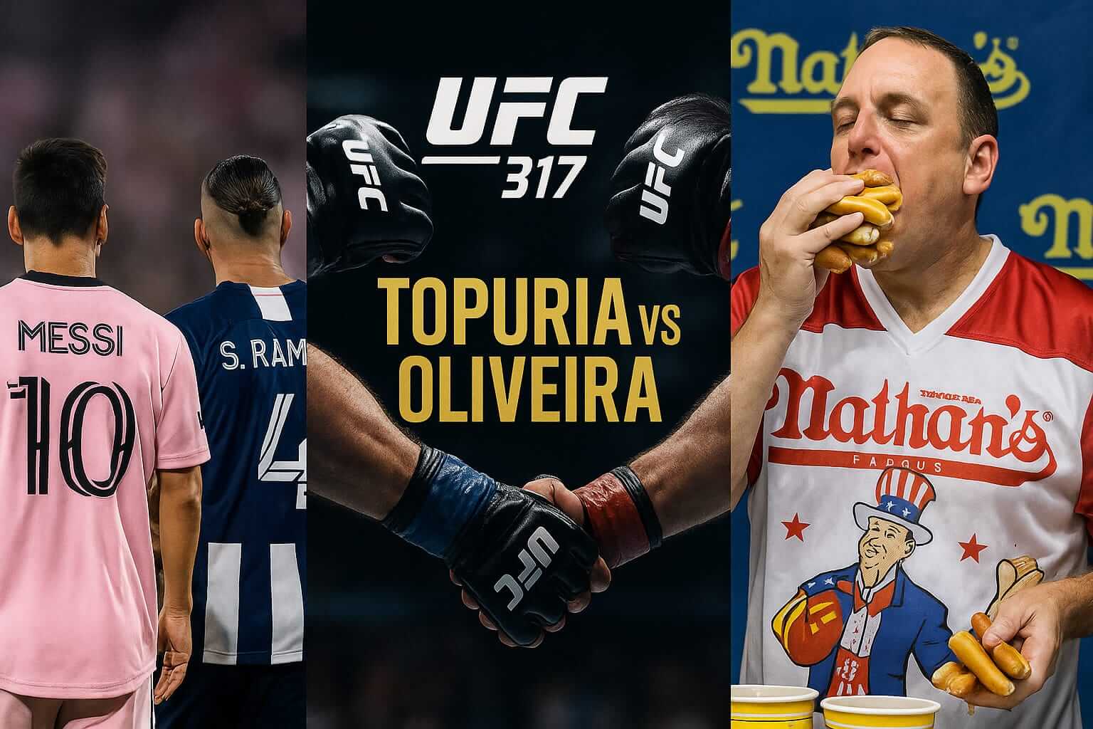 soccer, ufc 317, hot dog eating contest